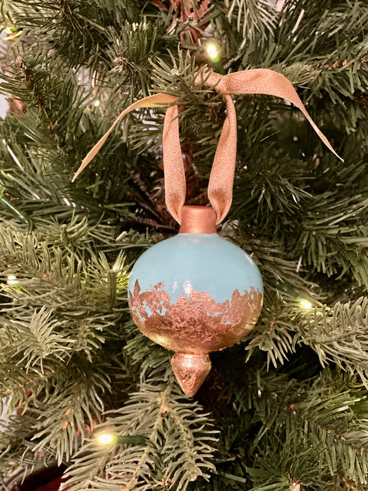 Light Teal Gold Leaf Ornament 2